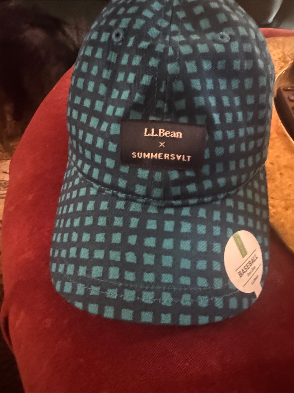 L.L. Bean Teal Grid Baseball Cap with Black Logo Patch